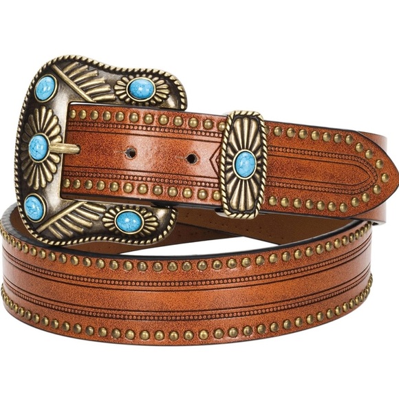 Western-Leather-Belts-Women Vintage Waist-Belts with Hollow Out Flower Buckle… - Picture 1 of 7